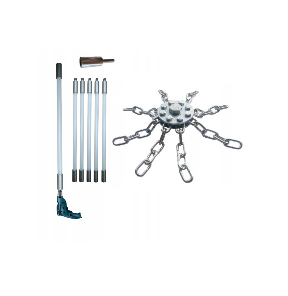 ZESTAW DO MECHANICZNEGO CZYSZCZENIA KOMINA OD DOŁU 5M + 1 GŁOWICA ŁAŃCUCHOWA (8)
