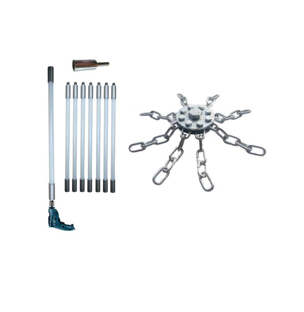 ZESTAW DO MECHANICZNEGO CZYSZCZENIA KOMINA OD DOŁU 7M + 1 GŁOWICA ŁAŃCUCHOWA (8)