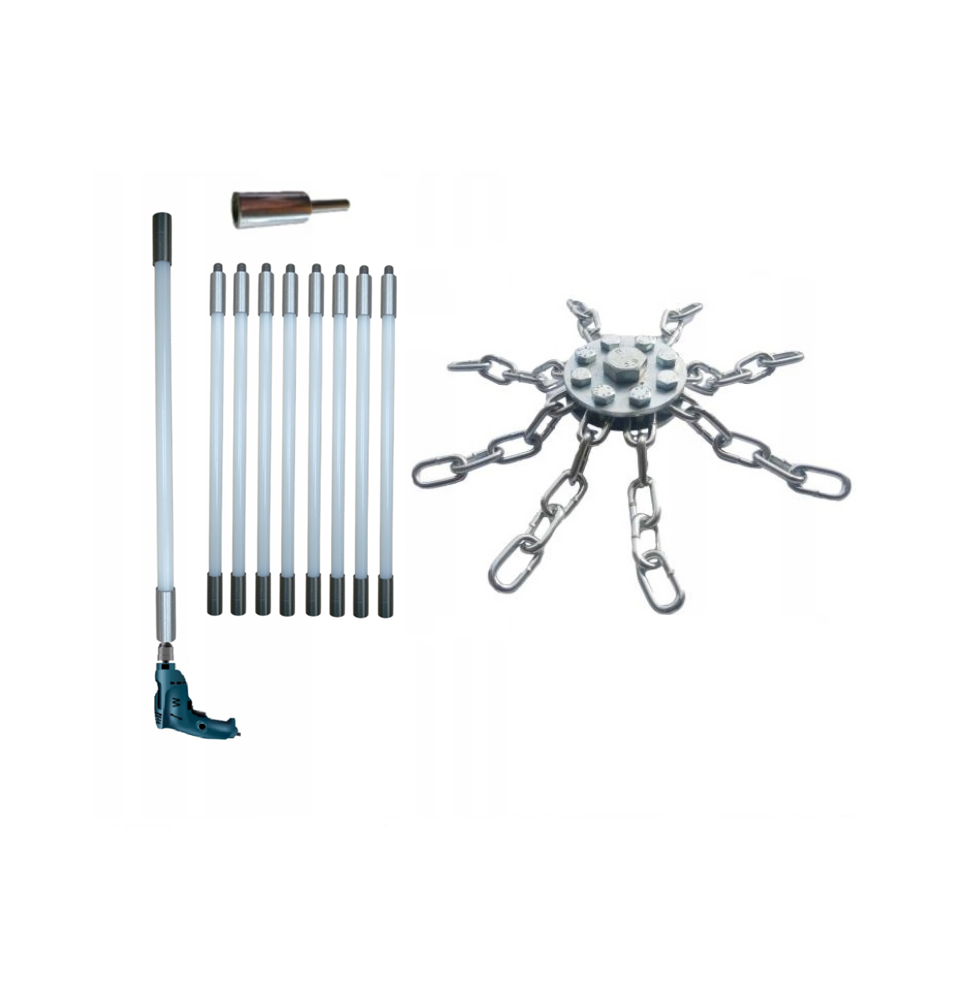 ZESTAW DO MECHANICZNEGO CZYSZCZENIA KOMINA OD DOŁU 8M + 1 GŁOWICA ŁAŃCUCHOWA (8)