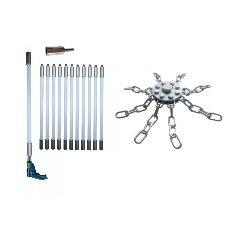 ZESTAW DO MECHANICZNEGO CZYSZCZENIA KOMINA OD DOŁU 11M + 1 GŁOWICA ŁAŃCUCHOWA (8)