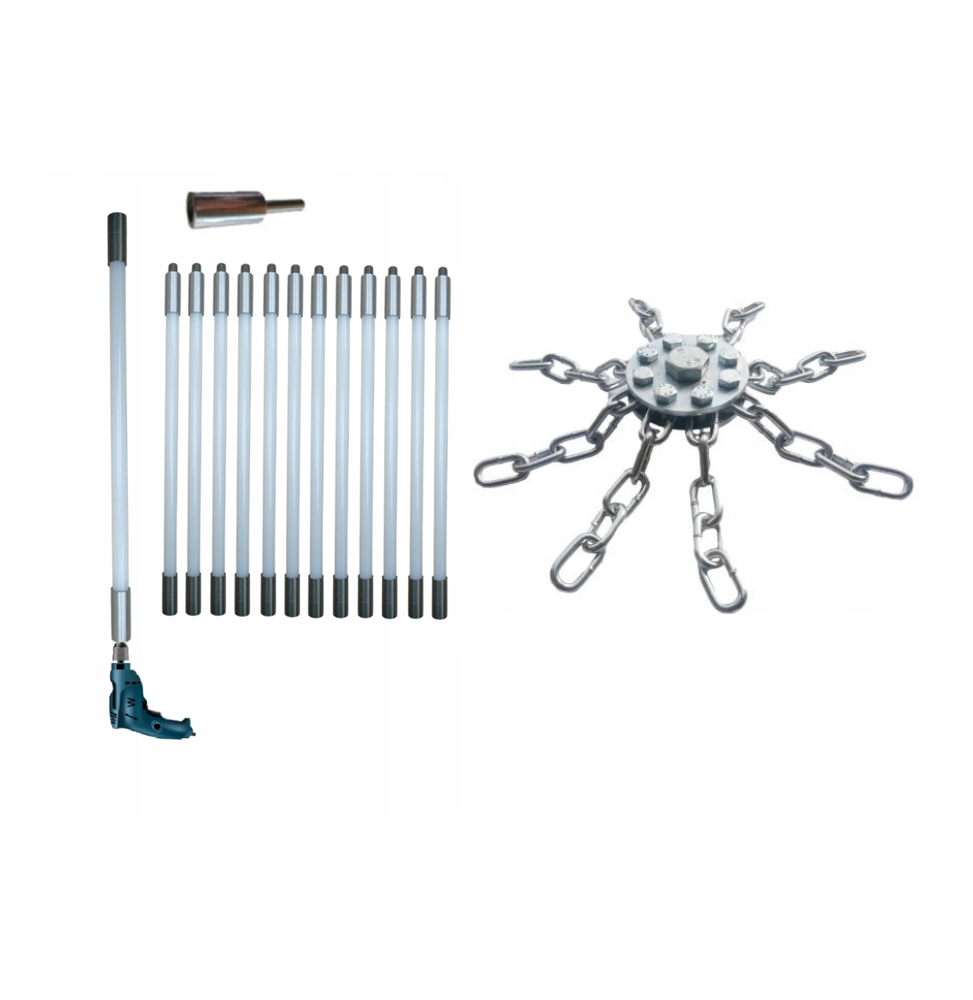 ZESTAW DO MECHANICZNEGO CZYSZCZENIA KOMINA OD DOŁU 12M + 1 GŁOWICA ŁAŃCUCHOWA (8)