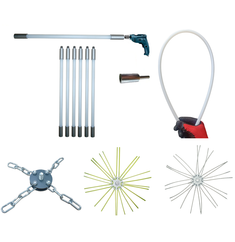ZESTAW DO MECHANICZNEGO CZYSZCZENIA KOMINA OD DOŁU 6M + 3 GŁOWICE.PRĘT FI 13MM.(4)