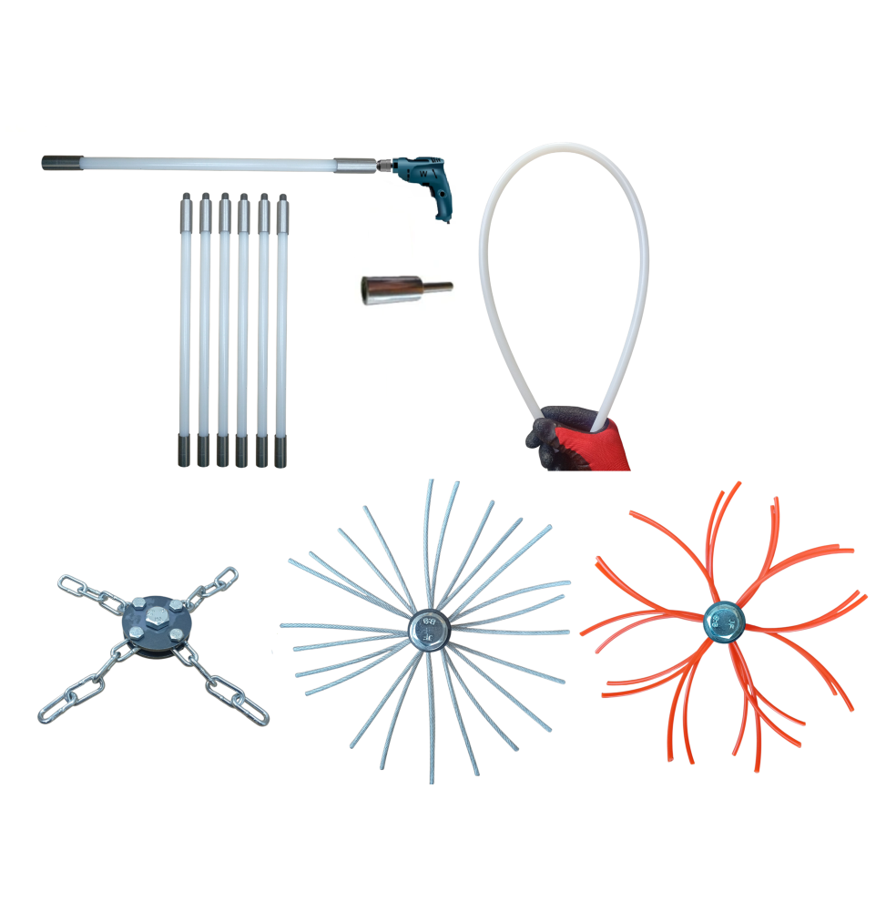 ZESTAW DO MECHANICZNEGO CZYSZCZENIA KOMINA OD DOŁU 6M + 3 GŁOWICE.PRĘT FI 13MM.(4)