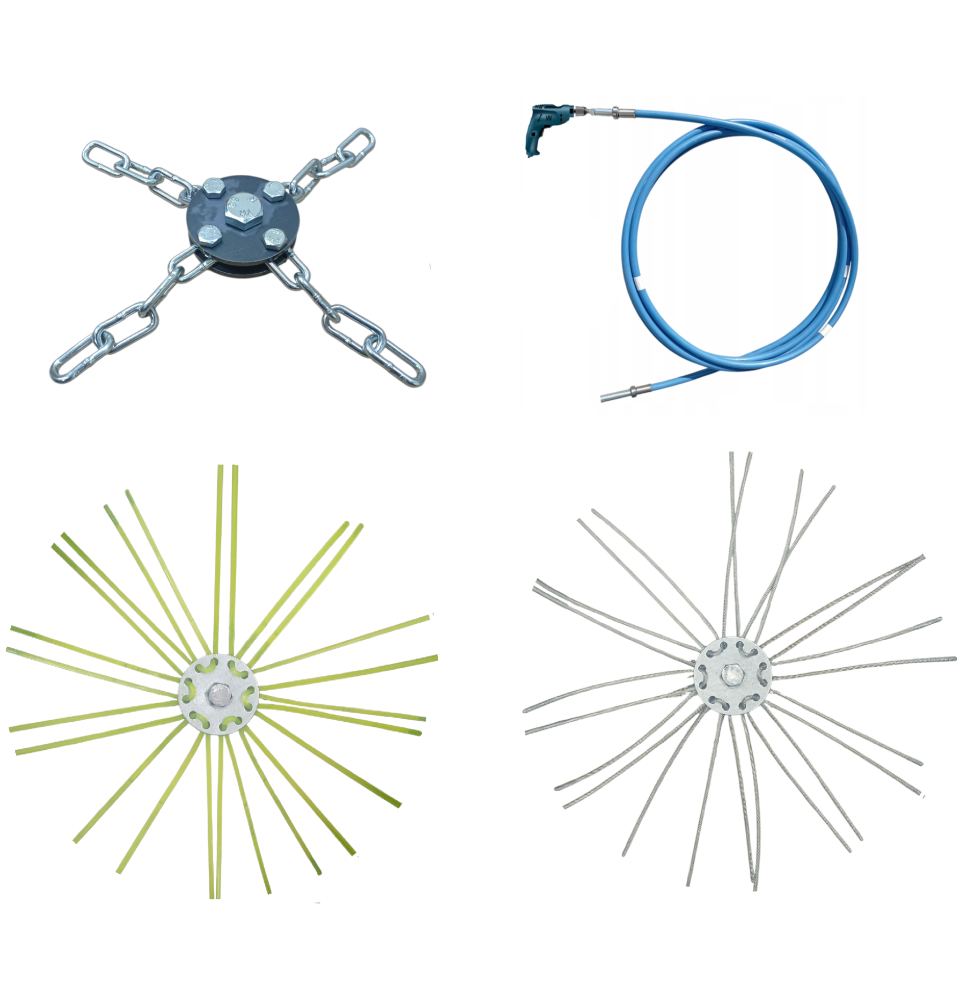 ZESTAW LANCA DO CZYSZCZENIA KOMINA NA WIERTARKĘ 6M + 3 GŁOWICE (4)