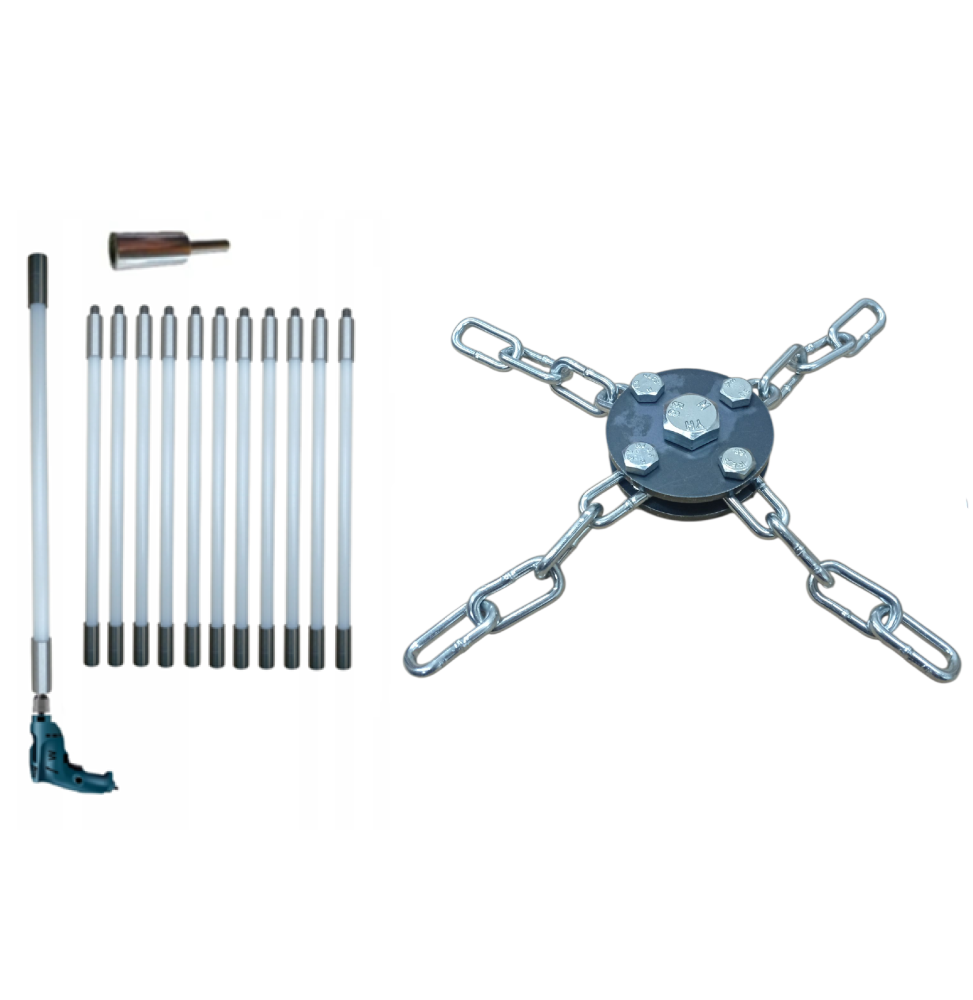 ZESTAW DO MECHANICZNEGO CZYSZCZENIA KOMINA OD DOŁU 11M + 1 GŁOWICA ŁAŃCUCHOWA (4)