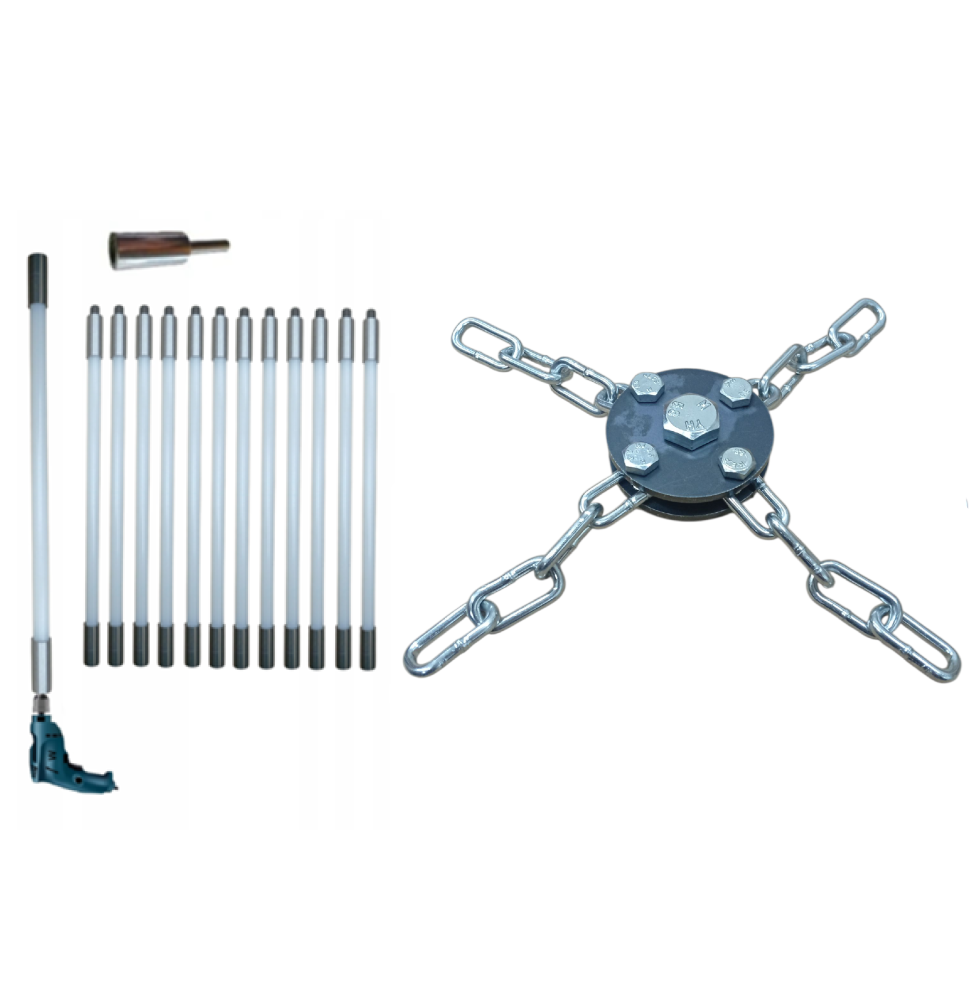 ZESTAW DO MECHANICZNEGO CZYSZCZENIA KOMINA OD DOŁU 12M + 1 GŁOWICA ŁAŃCUCHOWA (4)