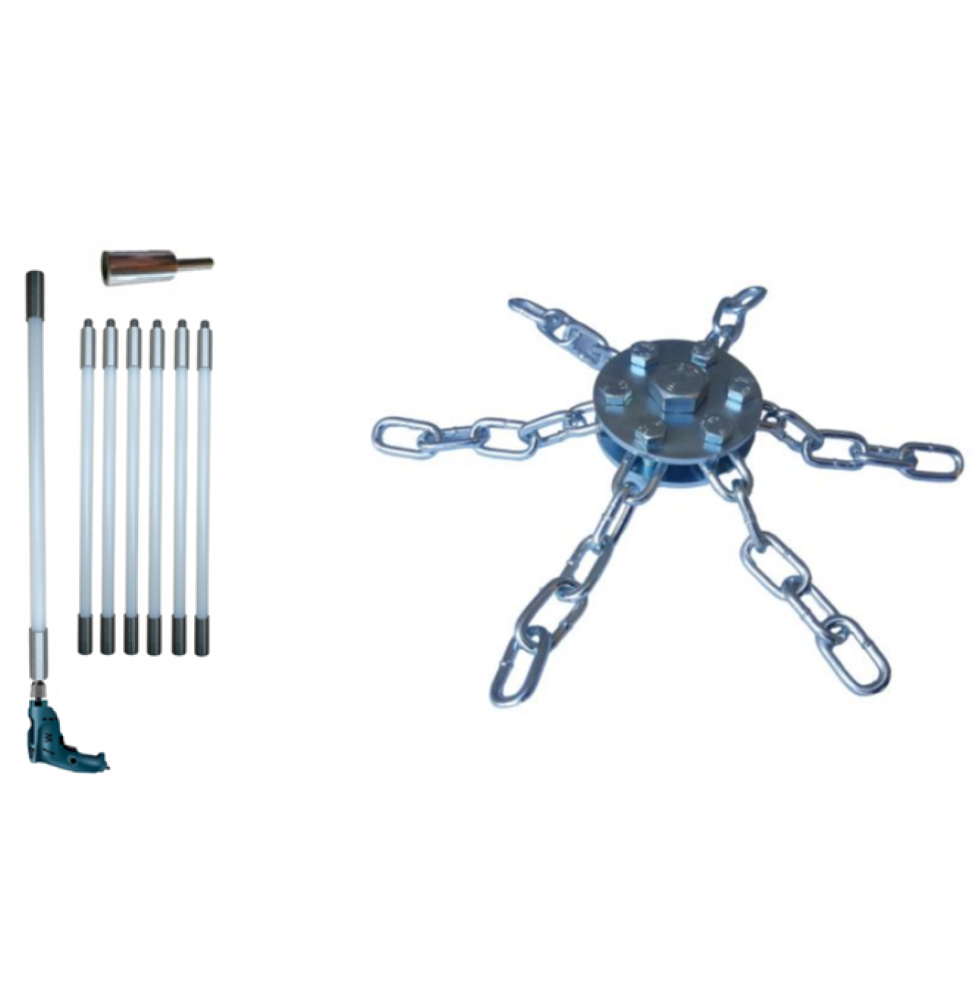 ZESTAW DO MECHANICZNEGO CZYSZCZENIA KOMINA OD DOŁU 6M + 1 GŁOWICA ŁAŃCUCHOWA (6)