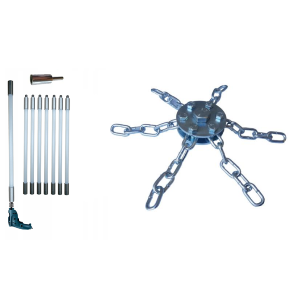 ZESTAW DO MECHANICZNEGO CZYSZCZENIA KOMINA OD DOŁU 7M + 1 GŁOWICA ŁAŃCUCHOWA (6)