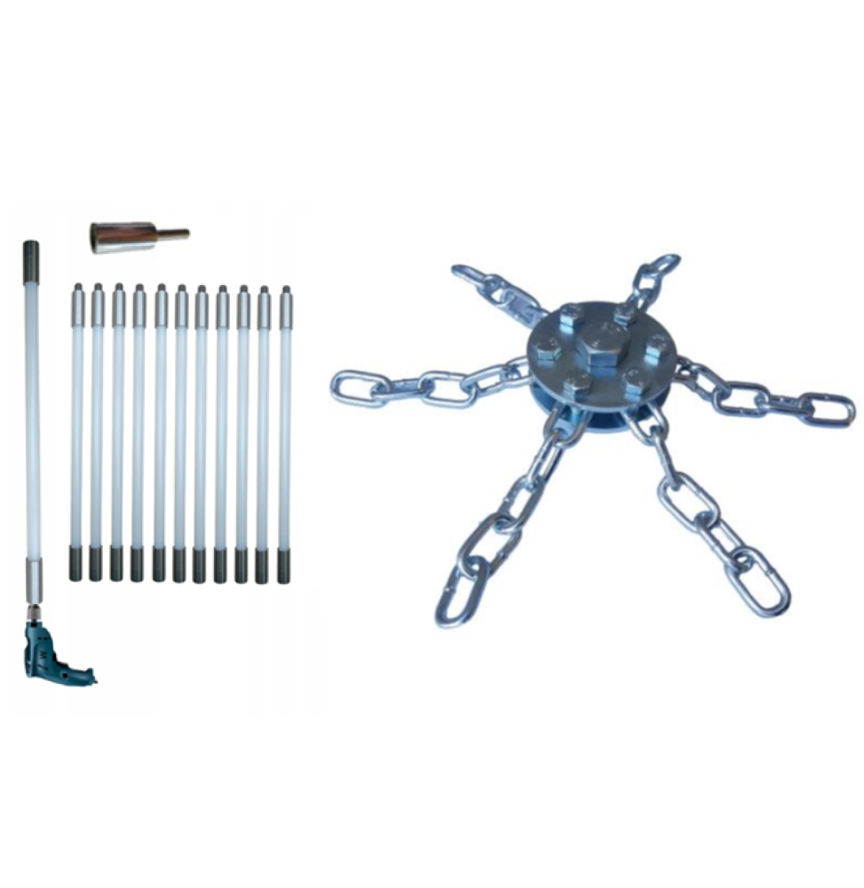 ZESTAW DO MECHANICZNEGO CZYSZCZENIA KOMINA OD DOŁU 11M + 1 GŁOWICA ŁAŃCUCHOWA (6)
