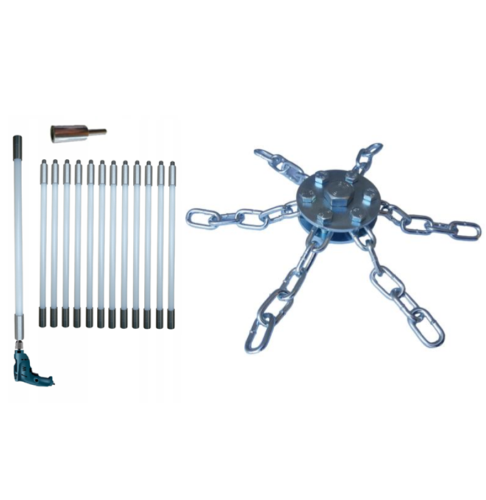 ZESTAW DO MECHANICZNEGO CZYSZCZENIA KOMINA OD DOŁU 12M + 1 GŁOWICA ŁAŃCUCHOWA (6)