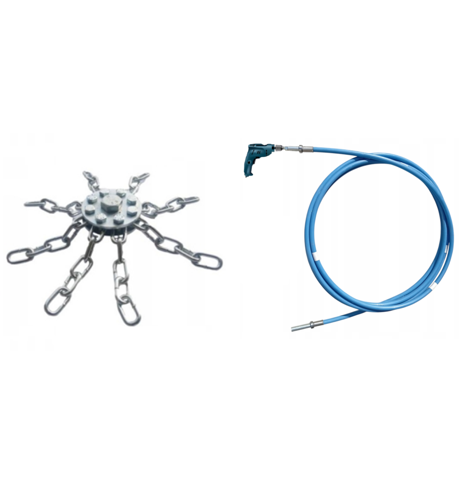 ZESTAW LANCA DO CZYSZCZENIA KOMINA NA WIERTARKĘ 6M + 1 GŁOWICA (8)