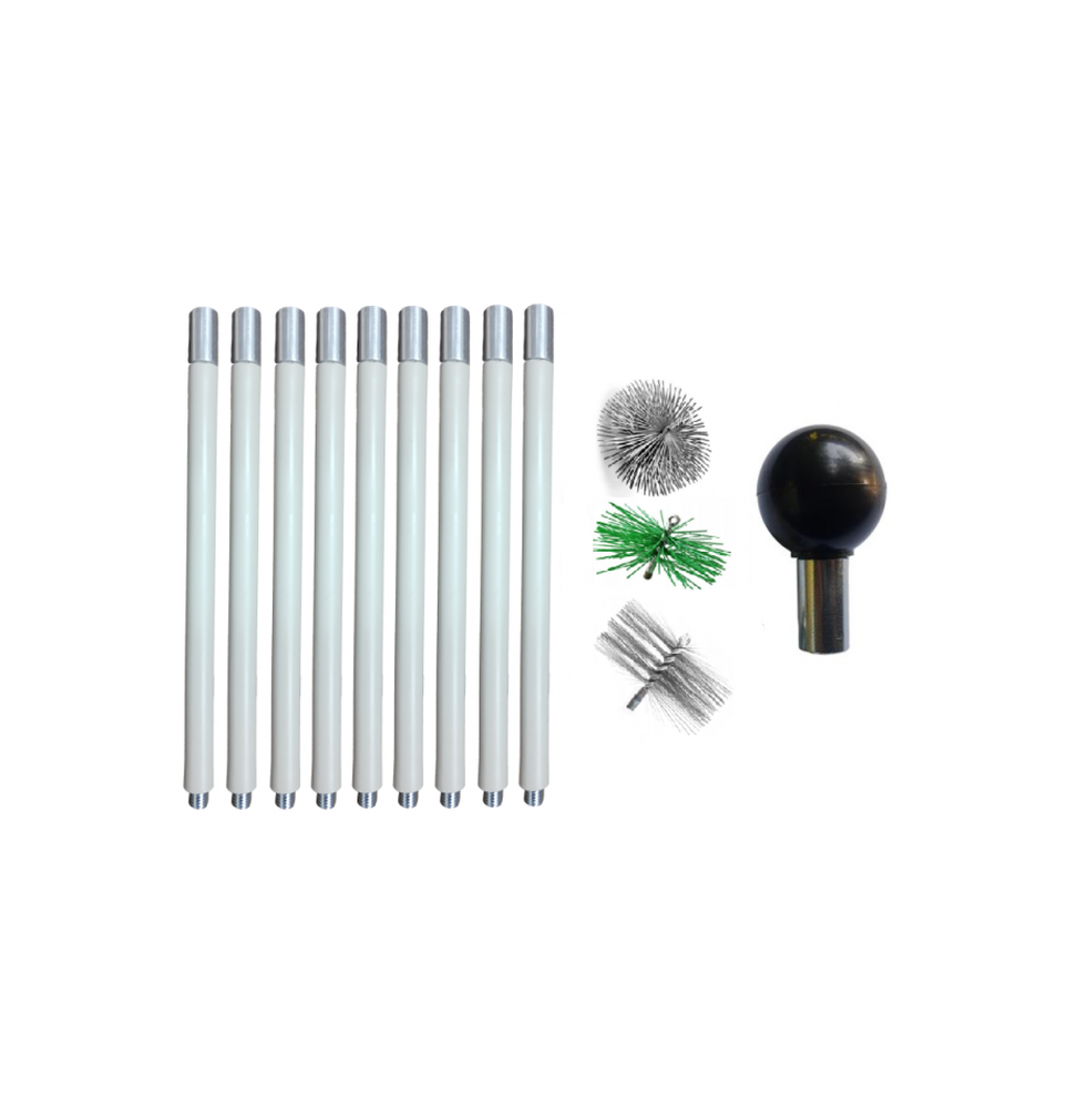 ZESTAW DO CZYSZCZENIA KOMINA OD DOŁU 12,6M 3 SZCZOTKI FI 150 + GAŁKA (9x1,4M)